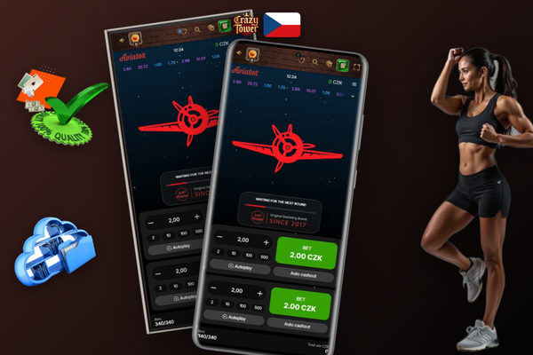 Herní rozhraní Aviator v Crazytower Casino s multiplikátorem a tlačítkem Cash Out